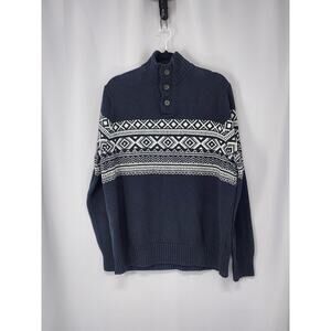Banana Republic Sweater Mens XL Blue Fair Isle Shawl Collar Wool Blend Holiday